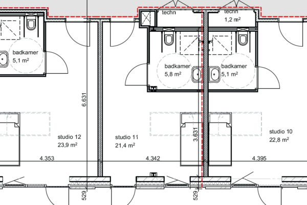 Begane grond: studio's met badkamer